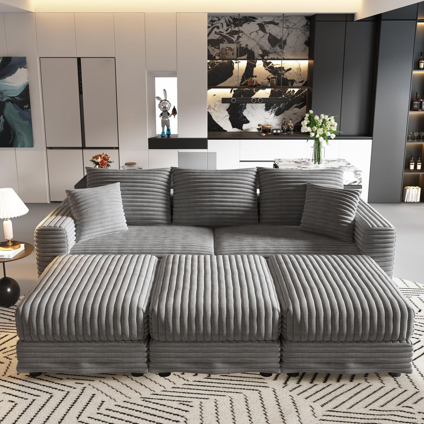 Deep Seat Convertible Sofa With Soft Pillows And Ottomans