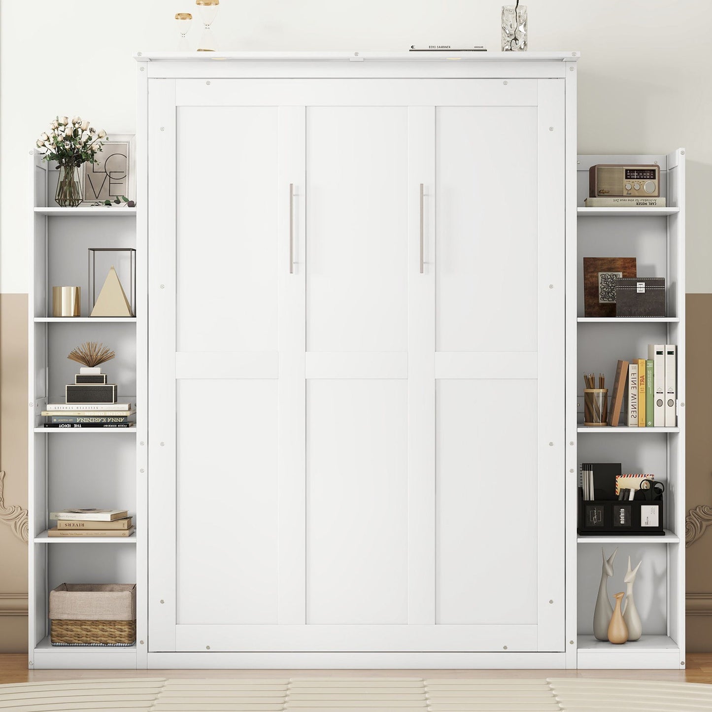 Wall Murphy Bed With Shelves And LED Lights