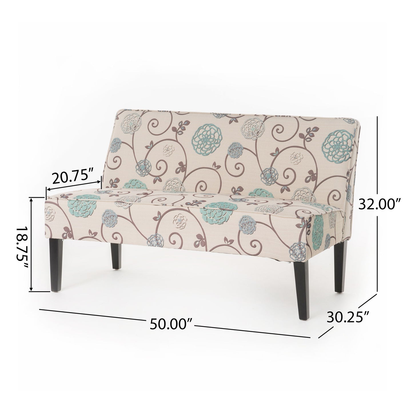 Contemporary Loveseat With Upholstered Fabric And Birch Wood Legs