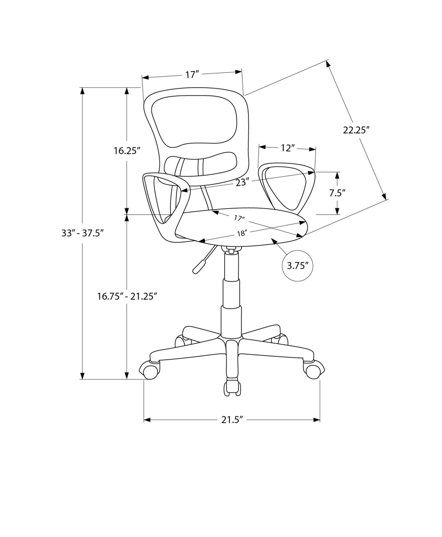 Office Chair, Adjustable Height, Swivel, Ergonomic, Armrests, Mesh, Contemporary / Modern - Black