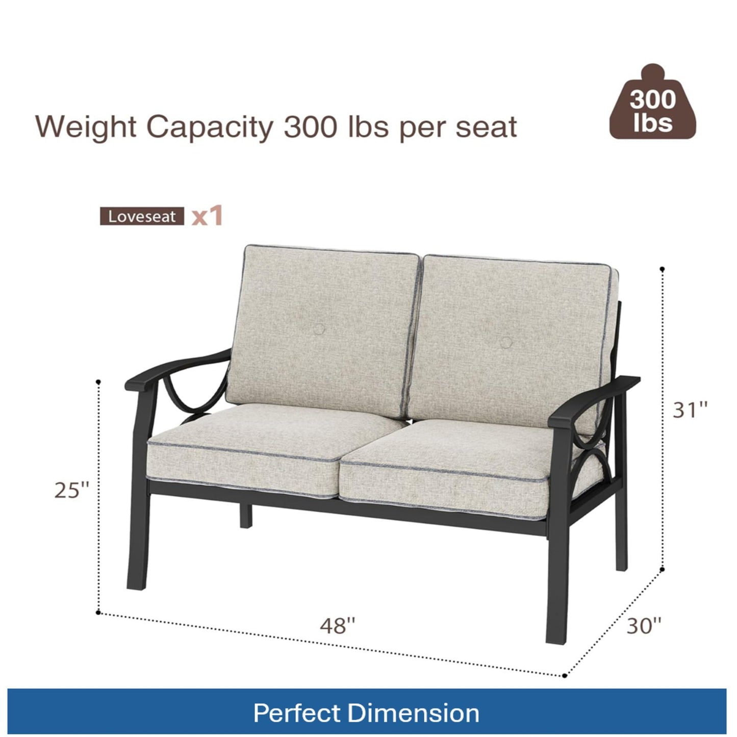 All Weather Loveseat 2 Seats Sofa With Cushions - Light Khaki / Beige