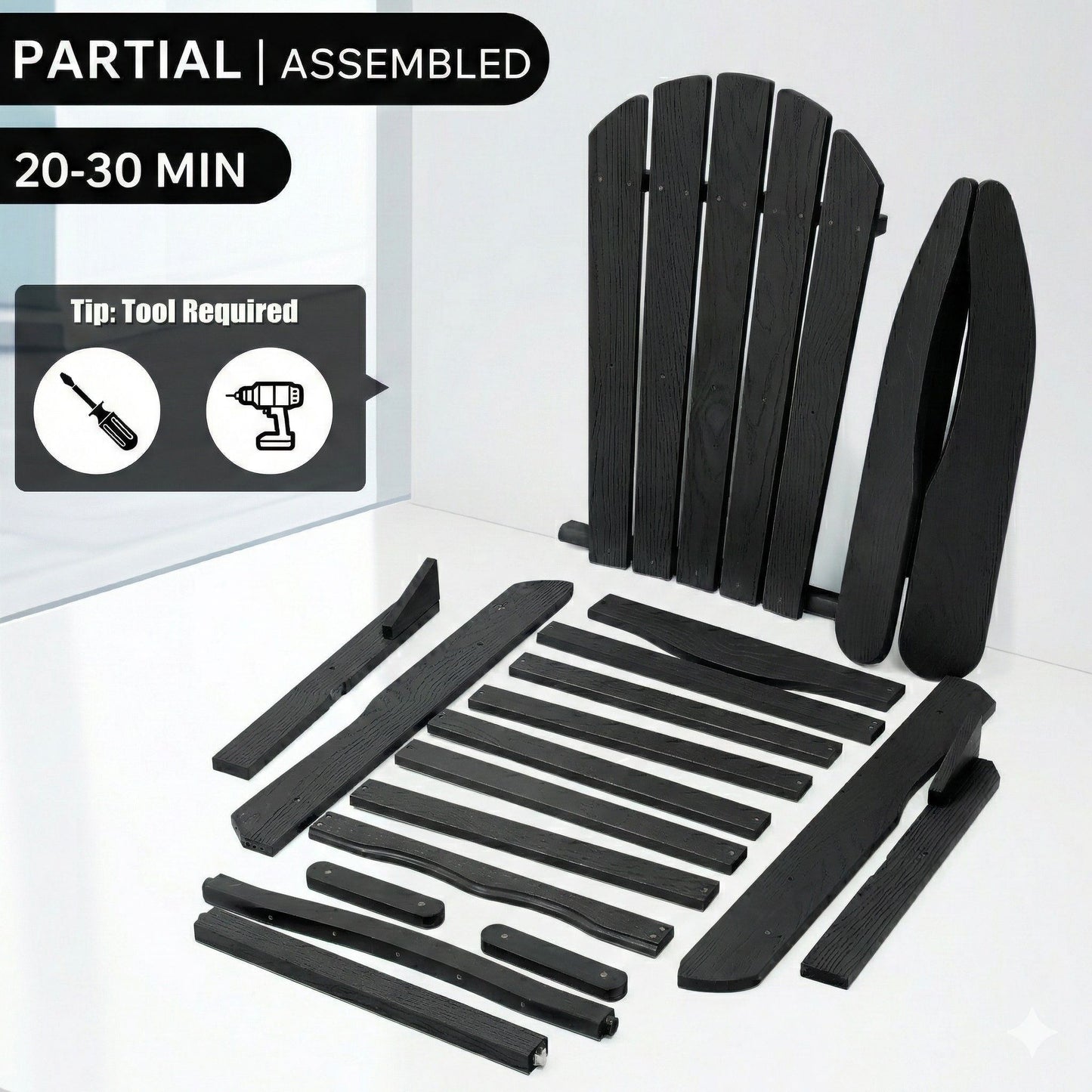 Folding Adirondack Lounge Chair With Embossed Grain Texture