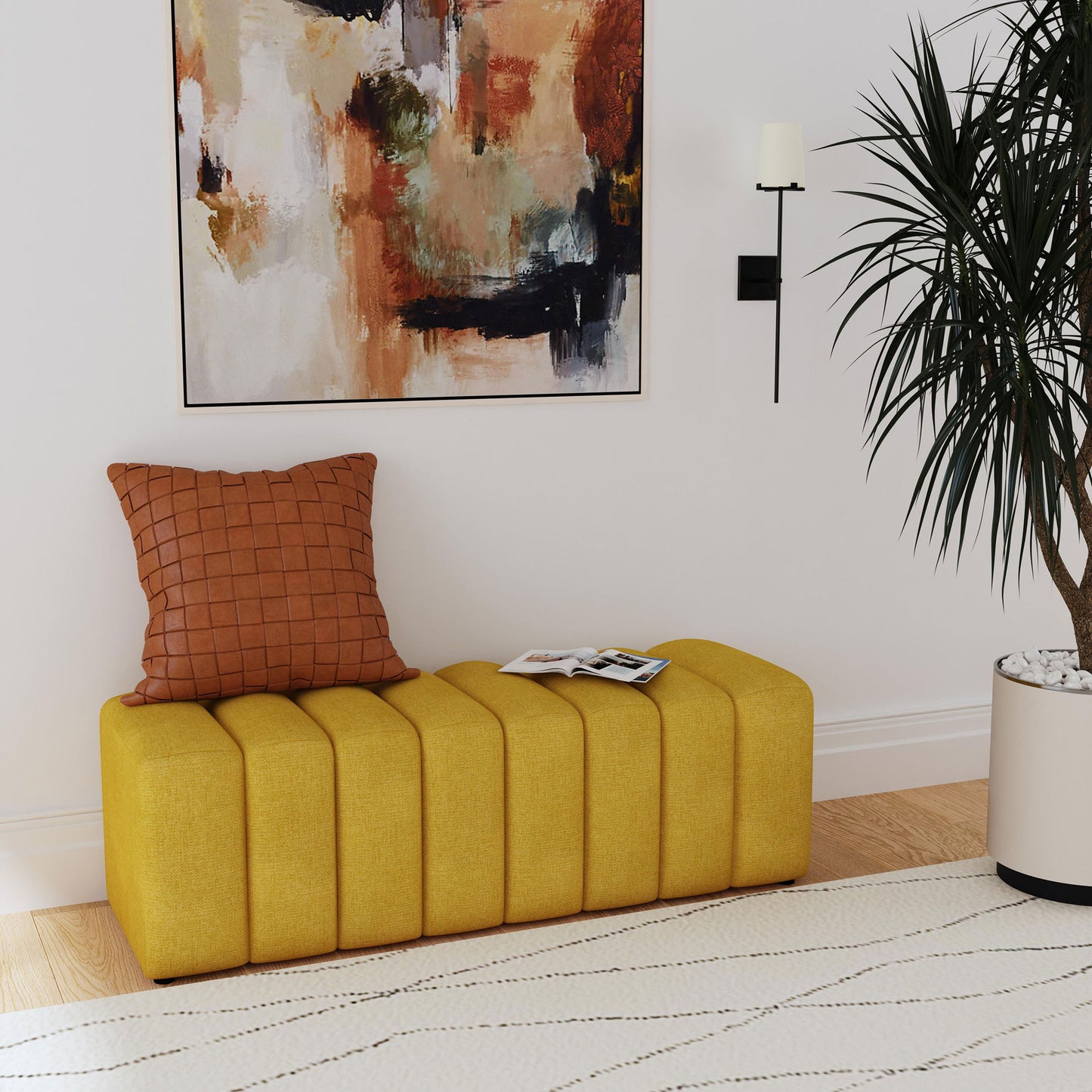 Modern Upholstered Tufted Accent Bench & Round Legs