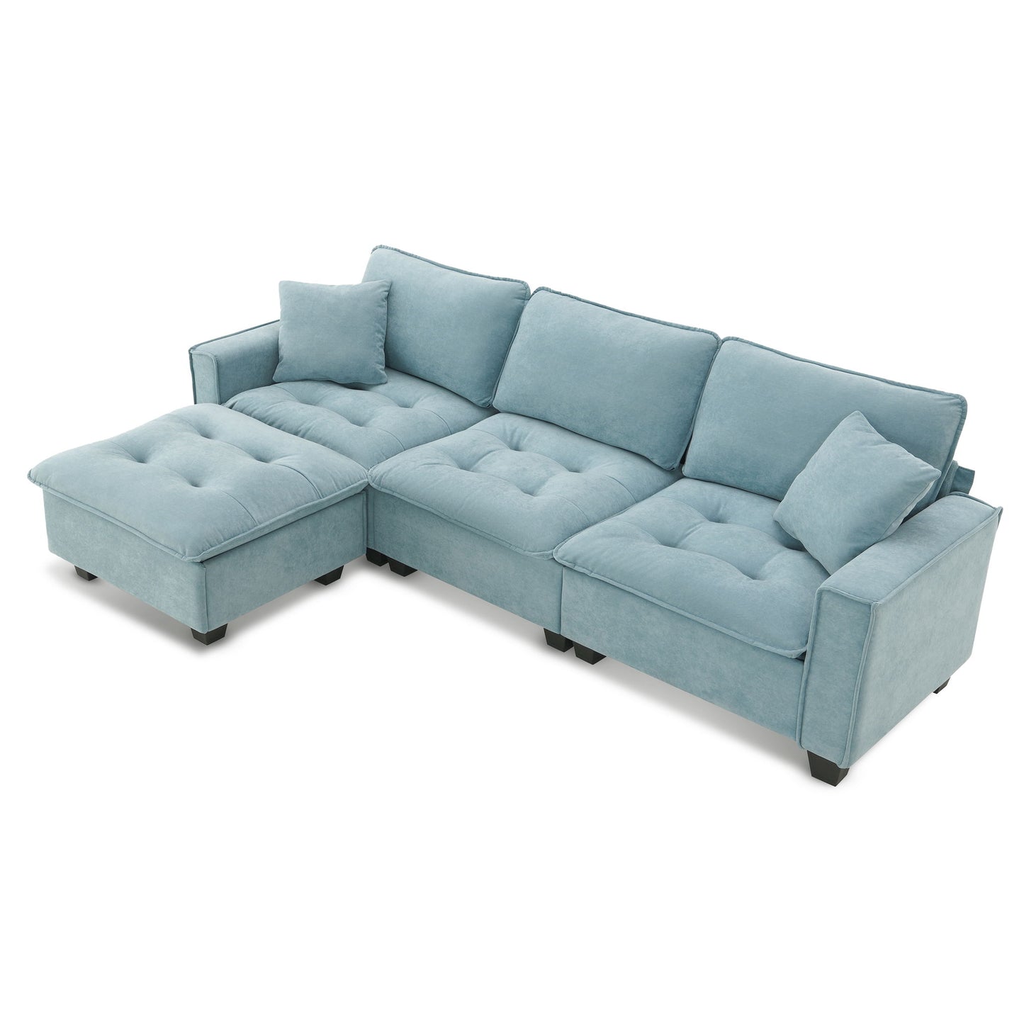 Modern Convertible Sectional L Shaped Reversible Couch Set With Free Pillows 4 Seat Suede Sleeper Sofa With Ottoman