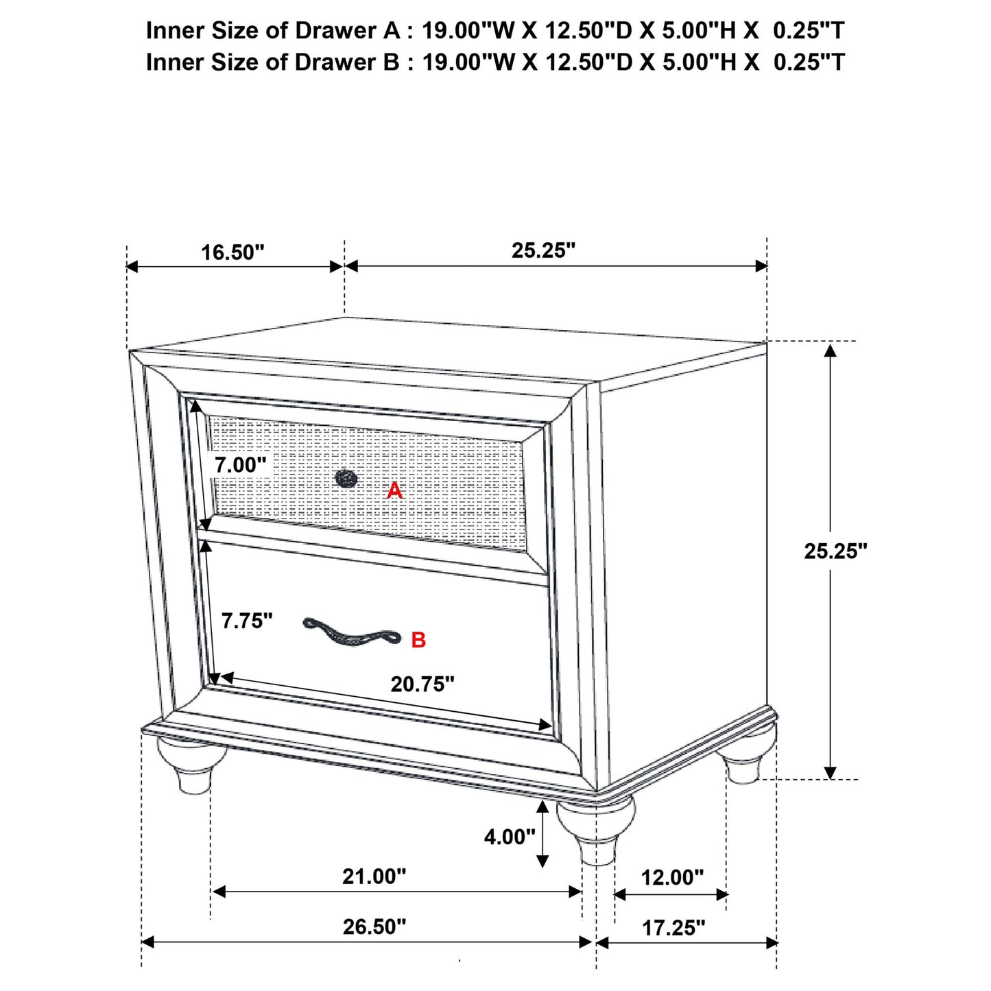 Barzini - 2 Drawer Nightstand Storage - White