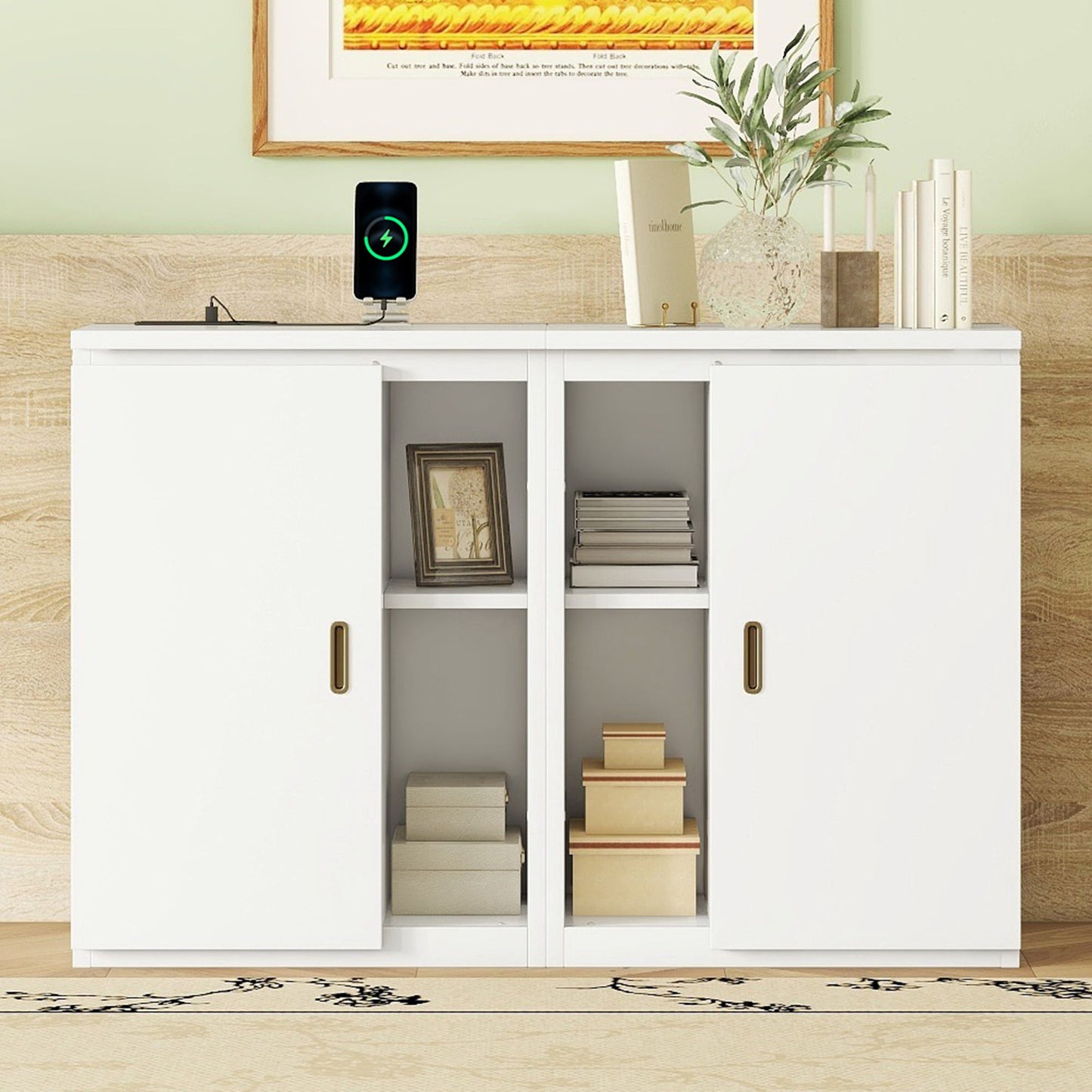 Murphy Bed With Shelves, Cabinets And USB Ports