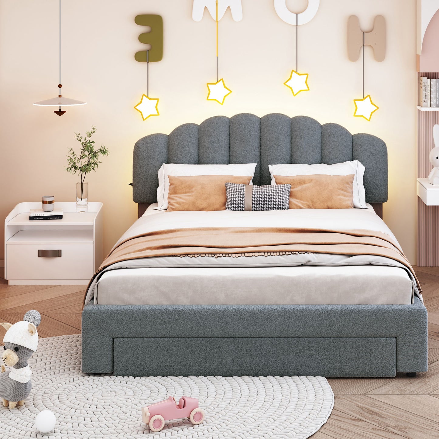 Upholstered Platform Bed With Drawer