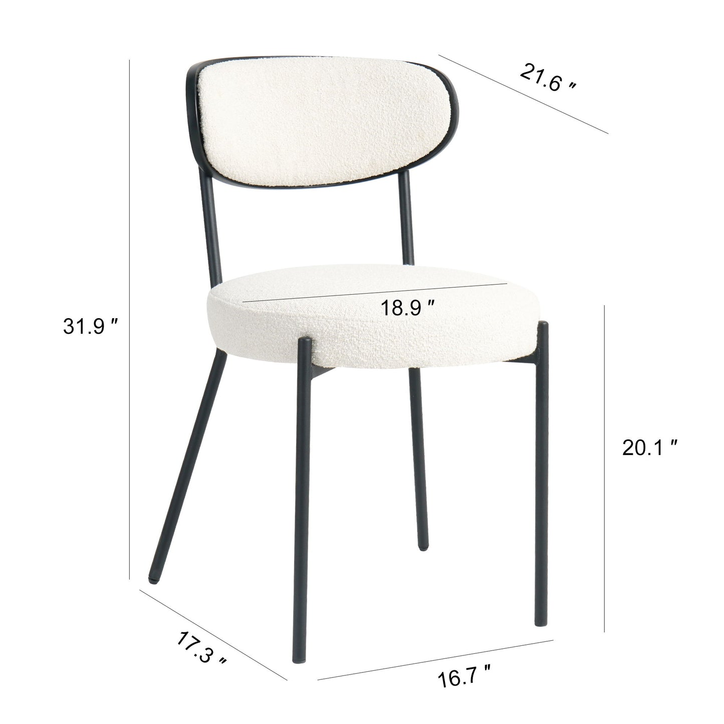 Boucle Modern Kitchen Dining Chair With Bentwood Back (Set of 2)