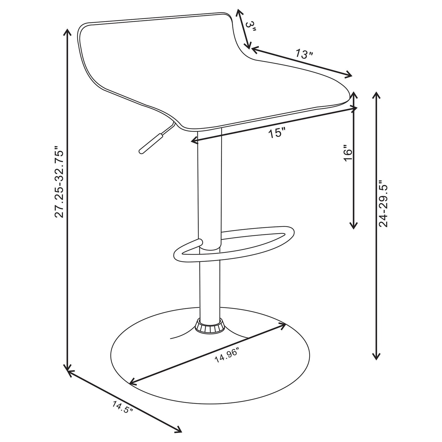 Backless Bar Stool With Adjustable Height - Black