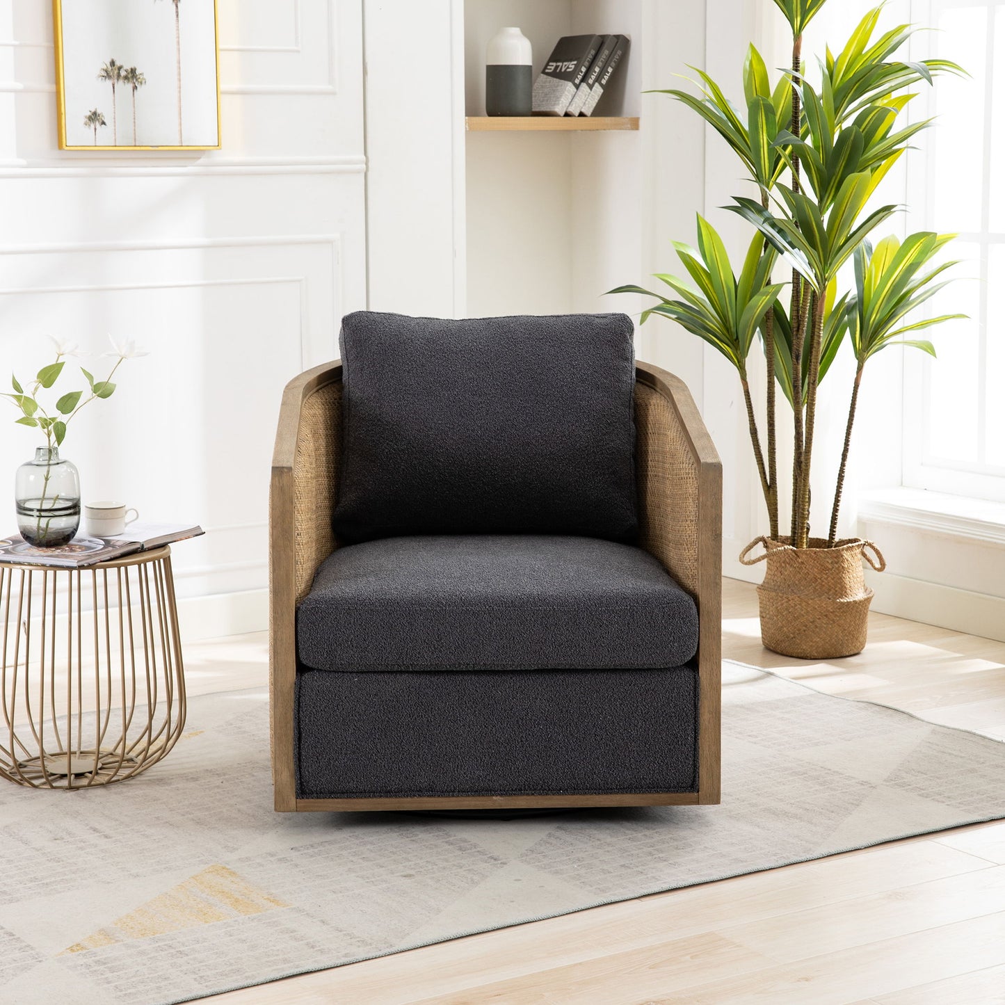 Barrel, Comfy Round Accent Sofa Chair With 360 Degree Swivel, Leisure Arm