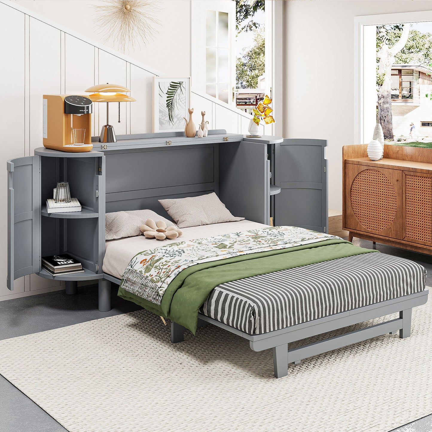 Murphy Bed With Hidden Storage & Modern Woven Design
