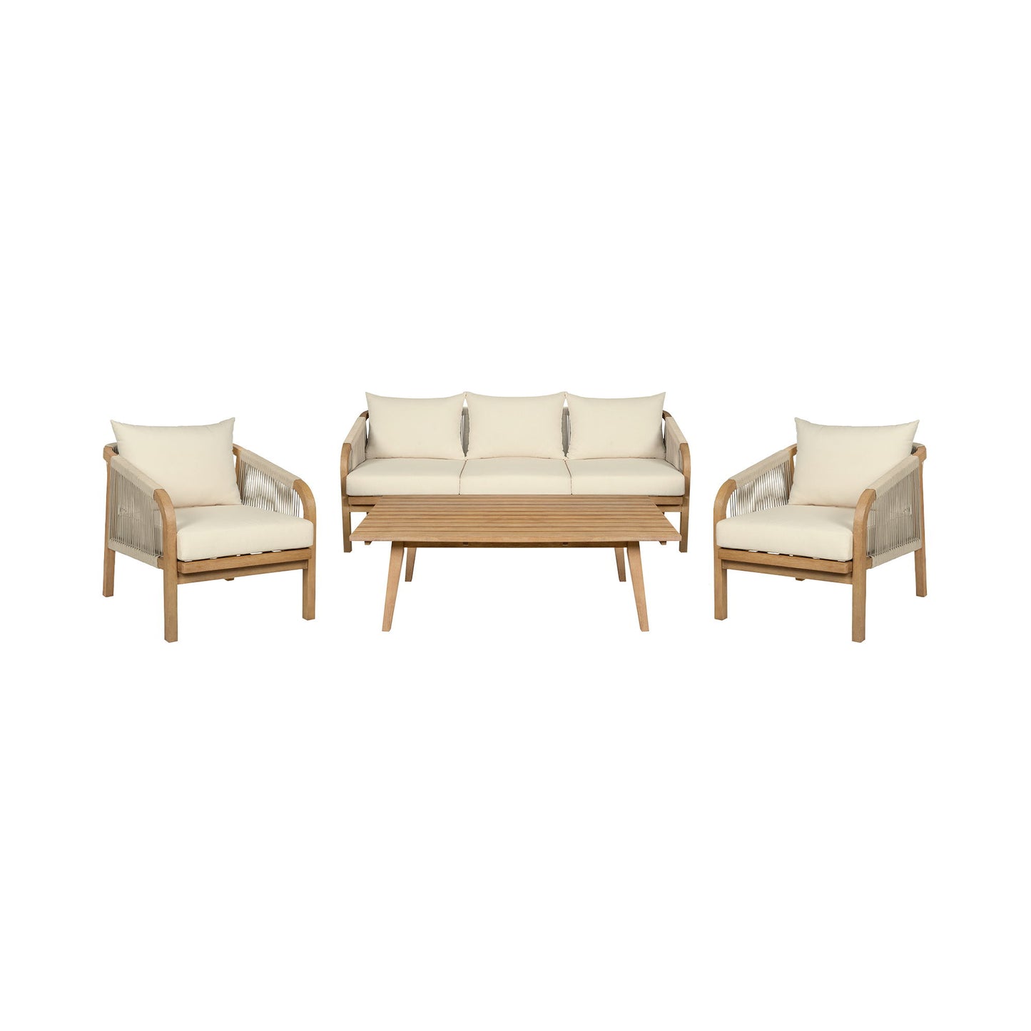 Cypress - 4 Piece Outdoor Patio Conversation Set - Blonde Eucalyptus / Ivory