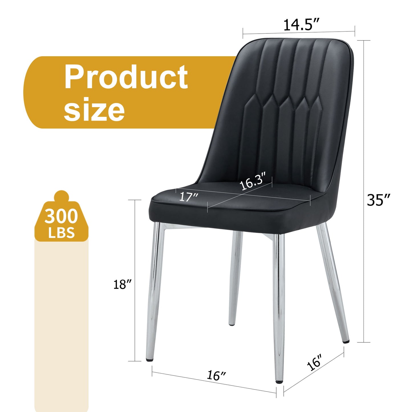 Modern Dining Chairs (Set of 4) With Backrest And Silver Metal Legs For Home And Office - Black
