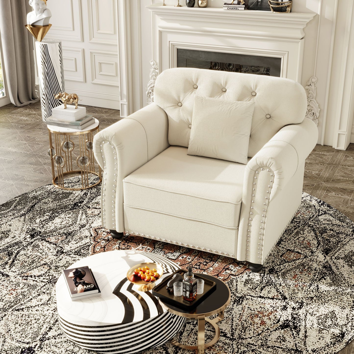 Sofa With Nailhead Trim And Rolled Armrests