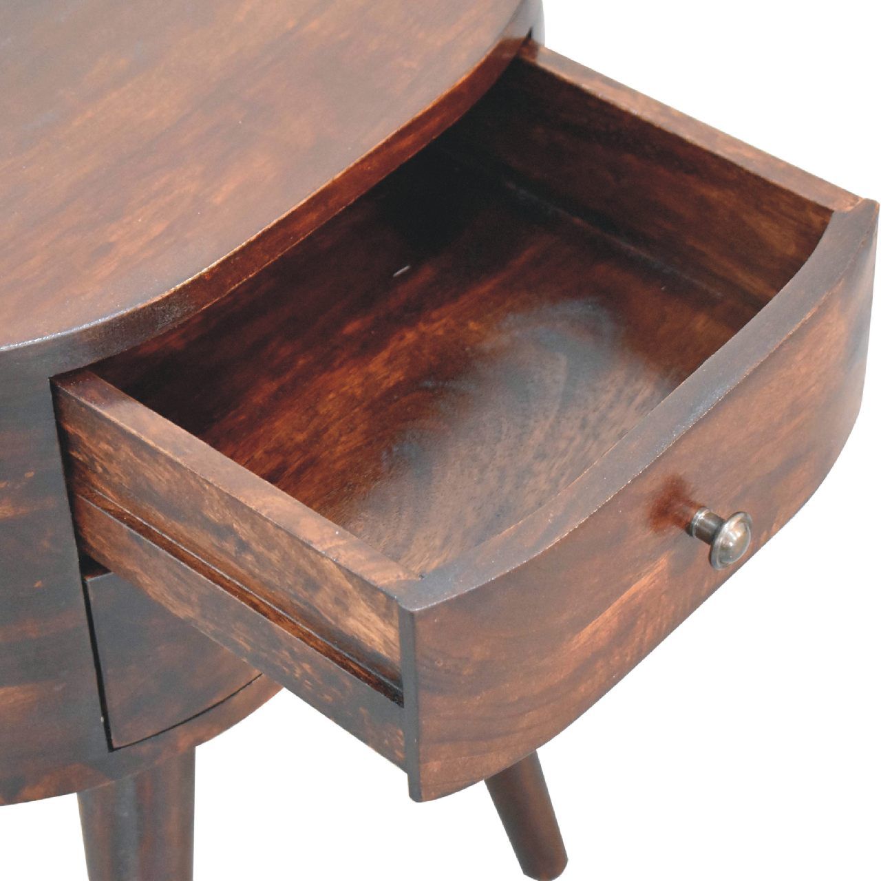 Rounded Wooden Bedside Table - Walnut