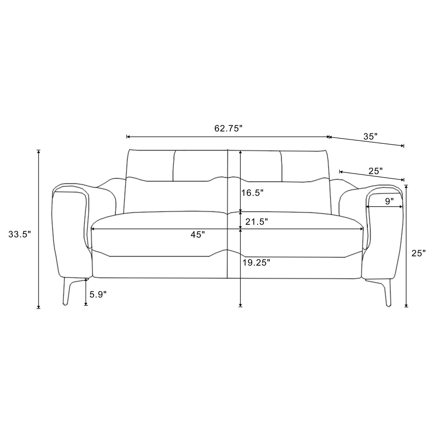 Oberle - Upholstered Sloped Track Arm Loveseat - Charcoal