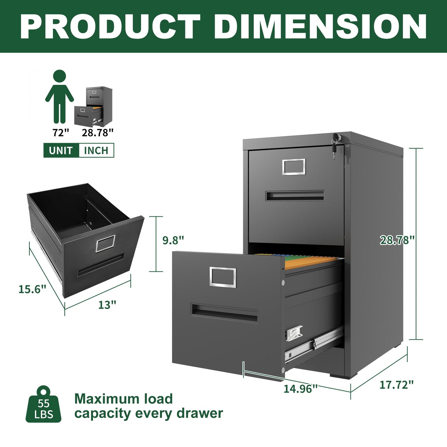 Premium Drawer File Cabinet With Lock, Metal Vertical Design, A4 Legal / Letter Size