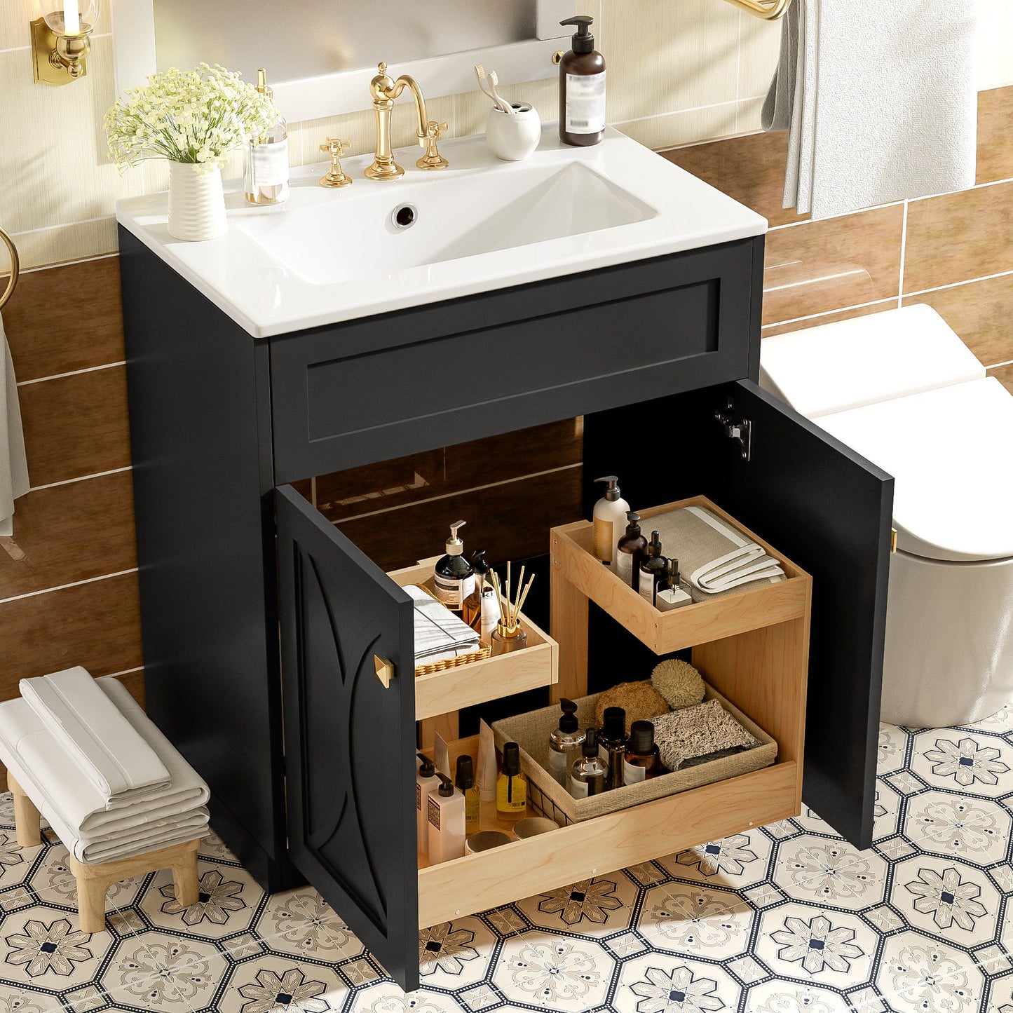 Bathroom Vanity With Sink, Freestanding Storage Cabinet With Handles, Soft Closing Doors