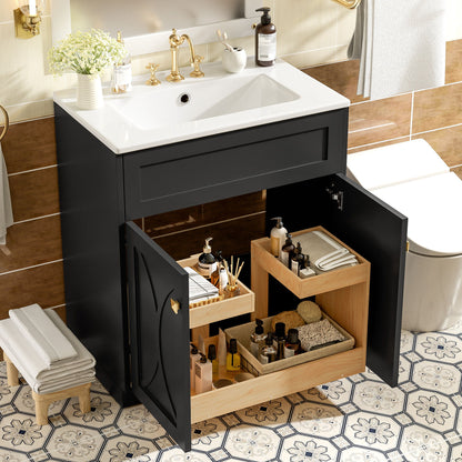 Bathroom Vanity With Sink, Freestanding Storage Cabinet With Handles, Soft Closing Doors