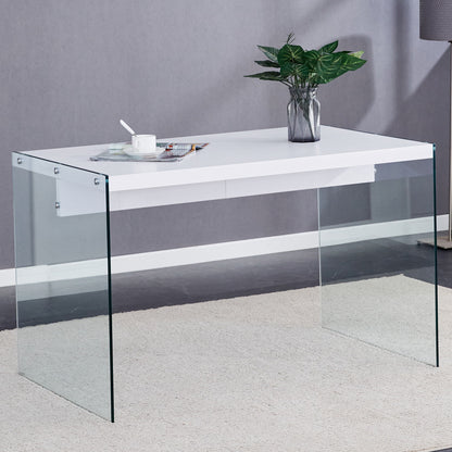 Elegant And Clear Tempered Glass Coffee Table With Storage - White