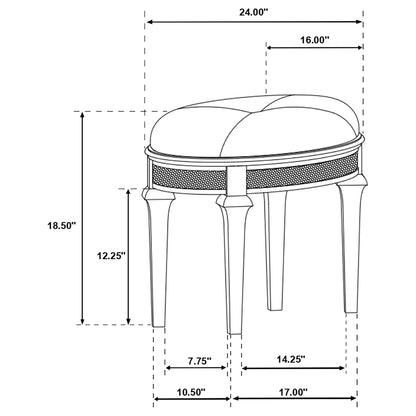 Colwood - Upholstered Oval Vanity Stool With Glitter Trim Seat - Silver Gray