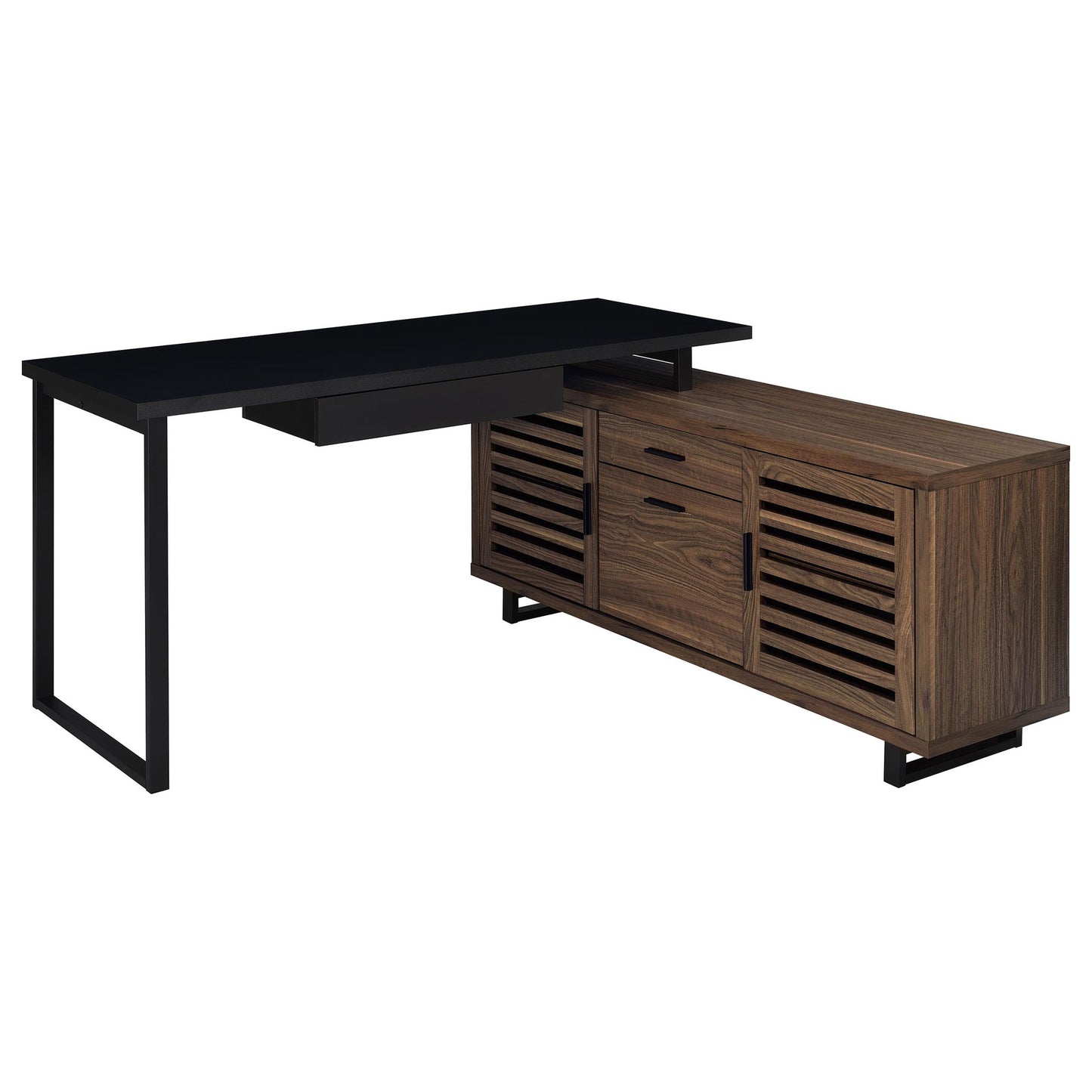 Rodger - L Shape Office Desk With Storage, Workstation For Home Or Office - Walnut