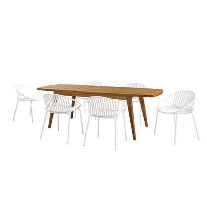 Modern Outdoor 7 Piece Expandable Dining Set With Stackable Chairs