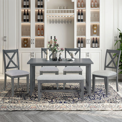 6 Piece Family Dining Room Set, Space Saving Foldable Table And 4 Chairs With Bench