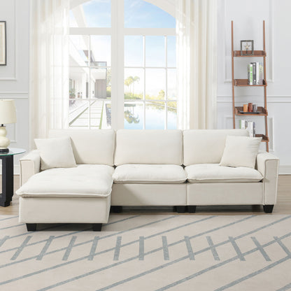 Modern Convertible Sectional L Shaped Reversible Couch Set With Free Pillows 4 Seat Suede Sleeper Sofa With Ottoman