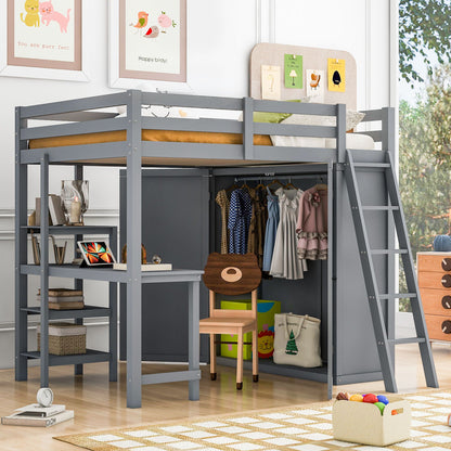 Loft Bed With Wardrobe And Desk And Shelves
