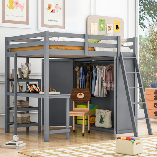 Loft Bed With Wardrobe And Desk And Shelves