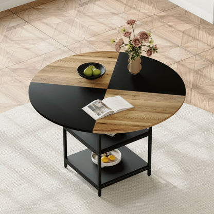 Modern Splicing Circular Dining Table With Double Layer Storage - Black / Wood