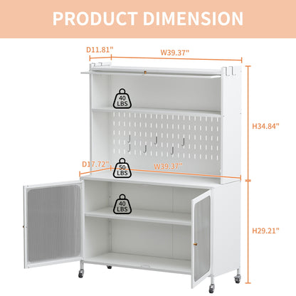 Contemporary Kitchen Pantry Cabinet With Glass Doors, Adjustable Shelves, Steel - Brushed Nickel