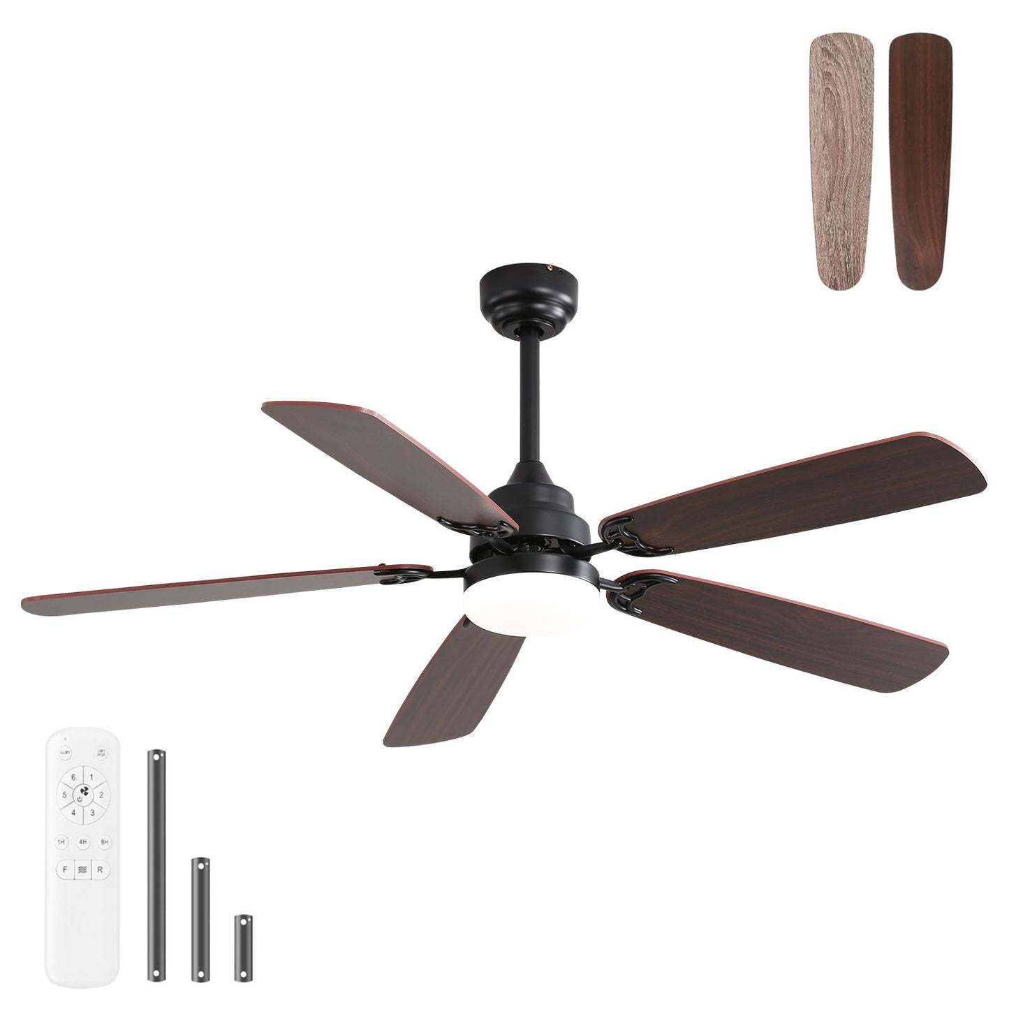 Ceiling Fan With LED Light, 6 Speed Wind, 5 Blades, Remote Control DC Motor