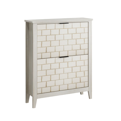 Retro Shoe Storage Cabinet, Mid Century Vintage Freestanding With 2 Flip Drawers, Suitable For Entryway - Retro White / White / Vintage