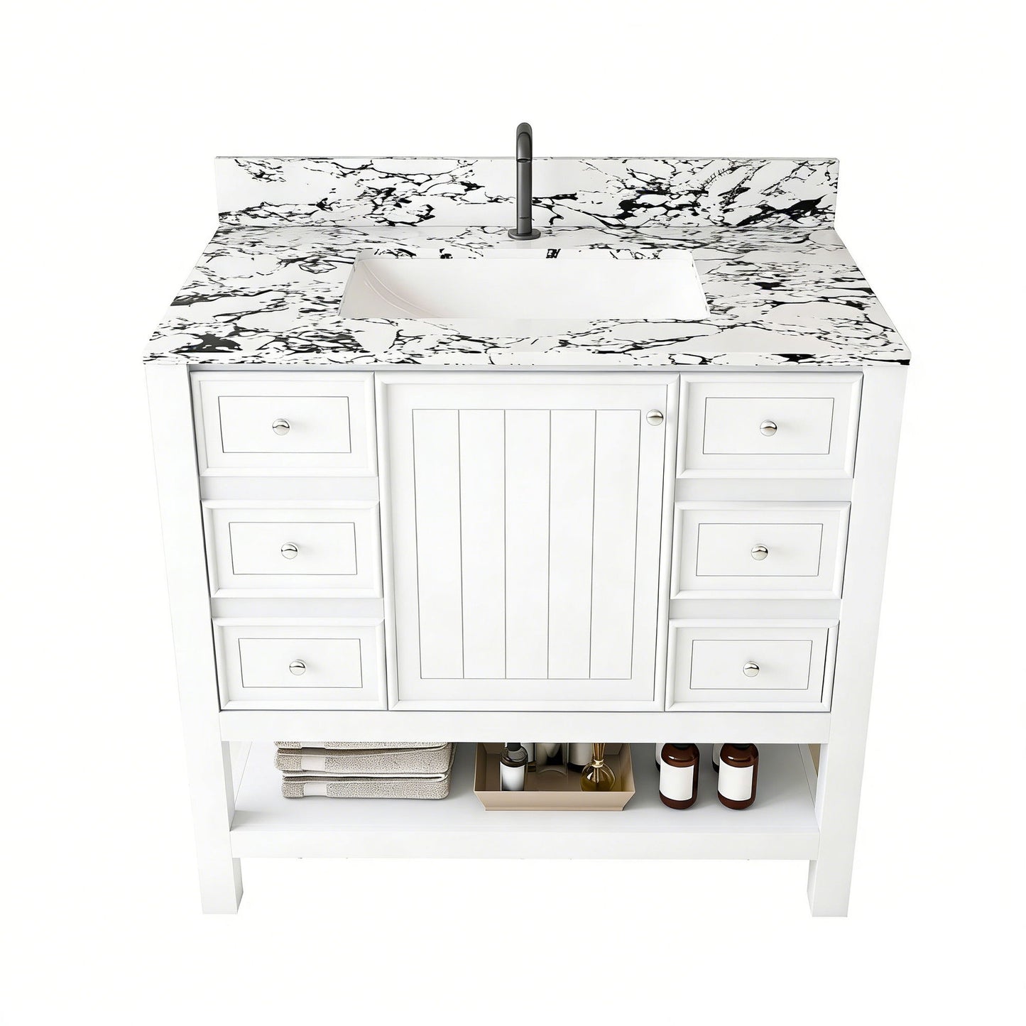 Bathroom Vanity Set With 3 Drawers And Storage Cabinet, Single Faucet Hole - White
