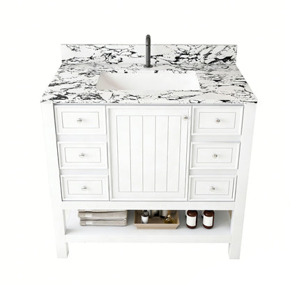 Bathroom Vanity Set With 3 Drawers And Storage Cabinet, Single Faucet Hole - White