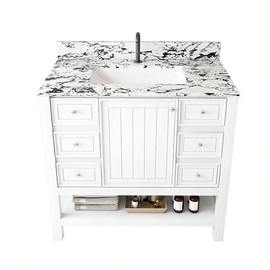 Bathroom Vanity Set With 3 Drawers And Storage Cabinet, Single Faucet Hole - White