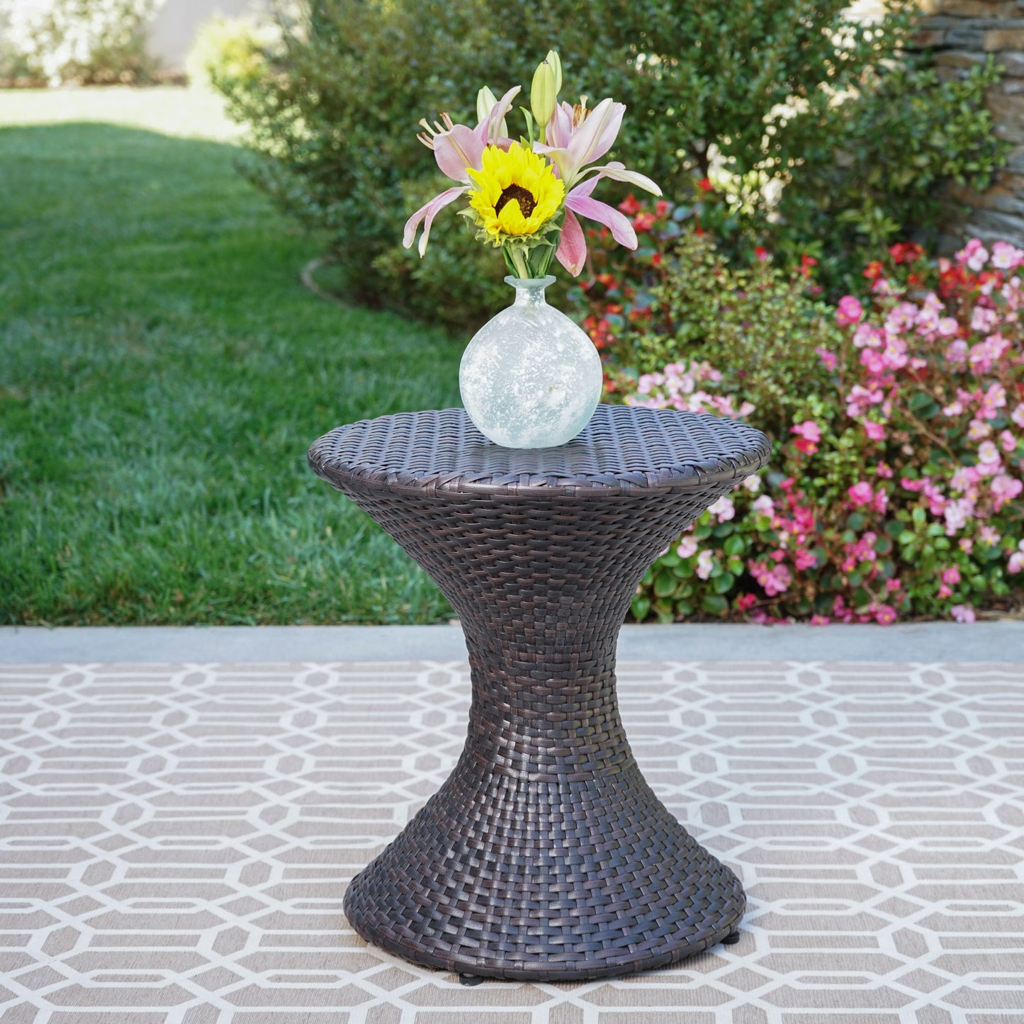 Highest Quality Wicker Hourglass Shaped Side Table - Brown Multi
