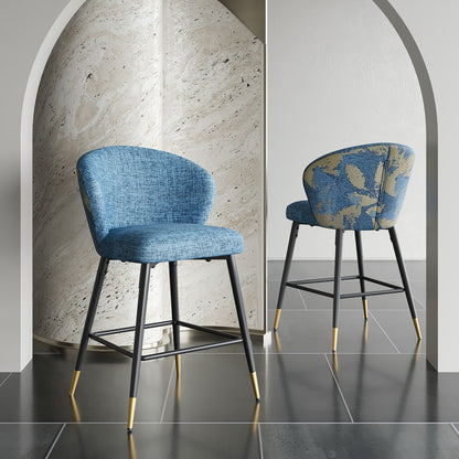 Counter Height Bar Stools (Set of 2), Jacquard Upholstered, Metal Footrest