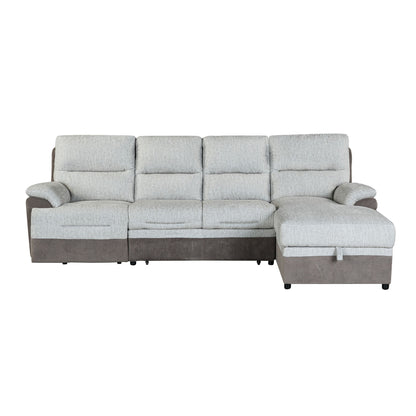 Kia - Sectional With Power And USB - Beige / Brown