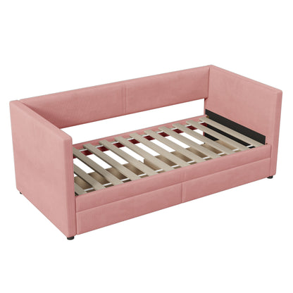 Corduroy Daybed With Two Drawers And Wood Slat