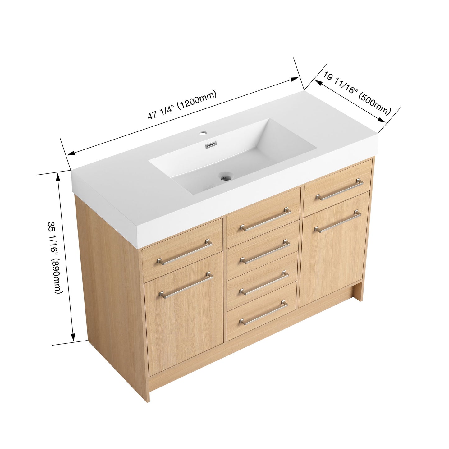 Freestanding Bathroom Vanity With Resin Sink, Soft-Closing Doors And Drawers