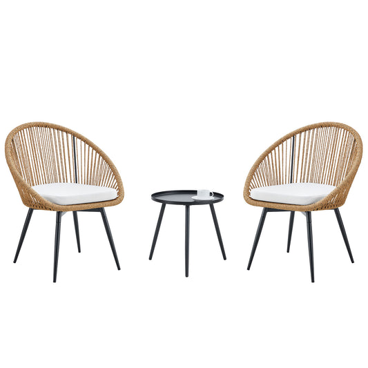 Modern 3 Piece Set, Anti - Spill Round Coffee Table, 2 Rattan Swivel Chairs, Outdoor Patio Furniture For Tea Time - Black / Wood