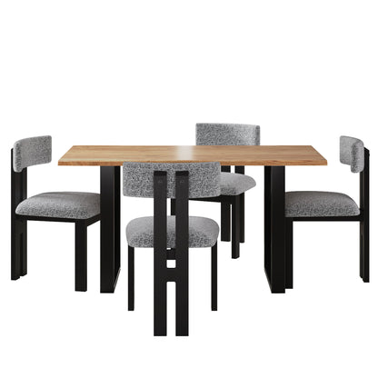 Mid Century 5 Piece Dining Set With Upholstered Metal Leg Chairs And Solid Wood Top Table - Black / White / Natural