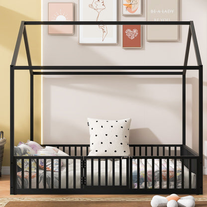 Metal House Bed With Fence And Door