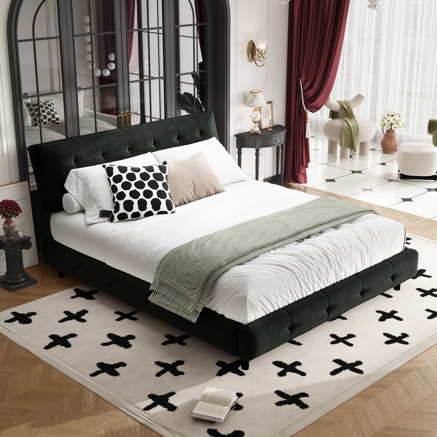 Tufted Headboard With Extra-Large Ultra-Soft Cloud Pillow Design