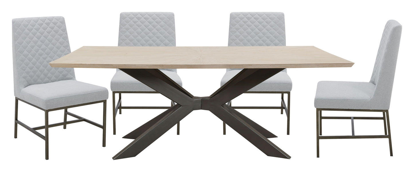 Crossings - Monaco Rectangular Dining Table With 4 Upholstered Chairs - Solid Mango / Pearl Silver