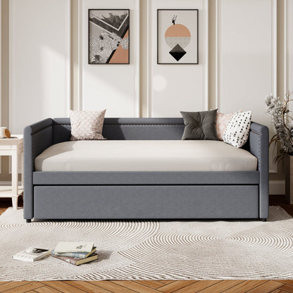 Modern Style Upholstered Daybed With Trundle For Guest Room, Small Bedroom