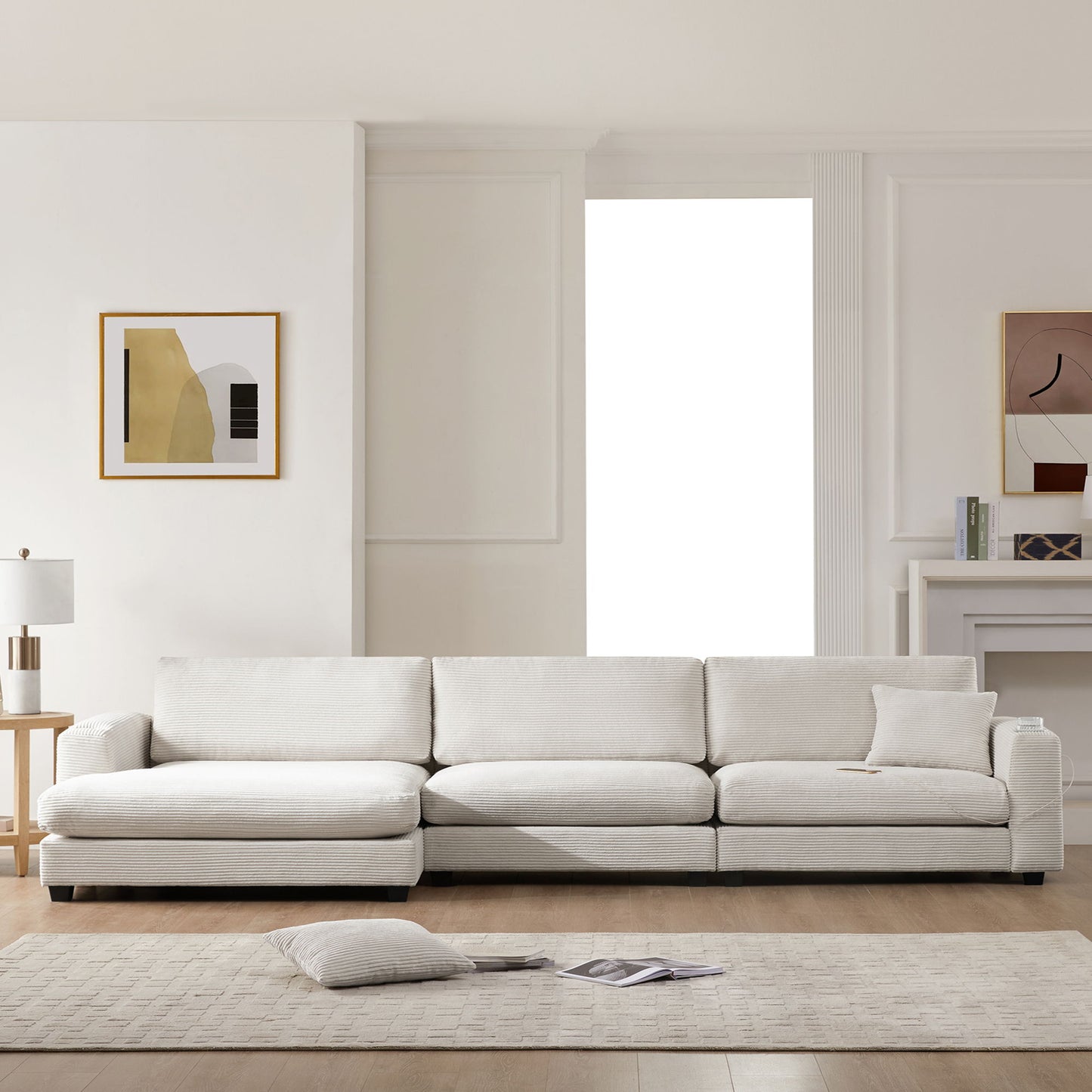 Oversized Sectional L Shaped Cloud Couch With USB Charging Port Cup Holder Deep And Wide Seat Sofa With Chaise Comfy